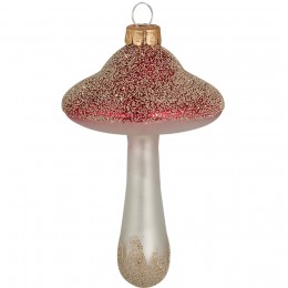 Елочная игрушка Mushroom Winter red glitter medium