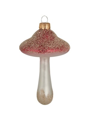 Елочная игрушка Mushroom Winter red glitter medium