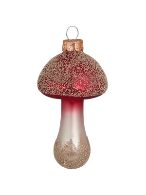 Елочная игрушка Mushroom Winter red glitter small