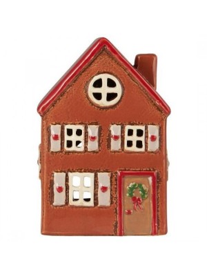 Подсвечник House tealight Stillenat red roof wreath on door 